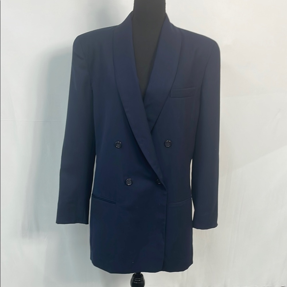 Anne Klein II Navy Blue 100% Wool Blazer, size 10